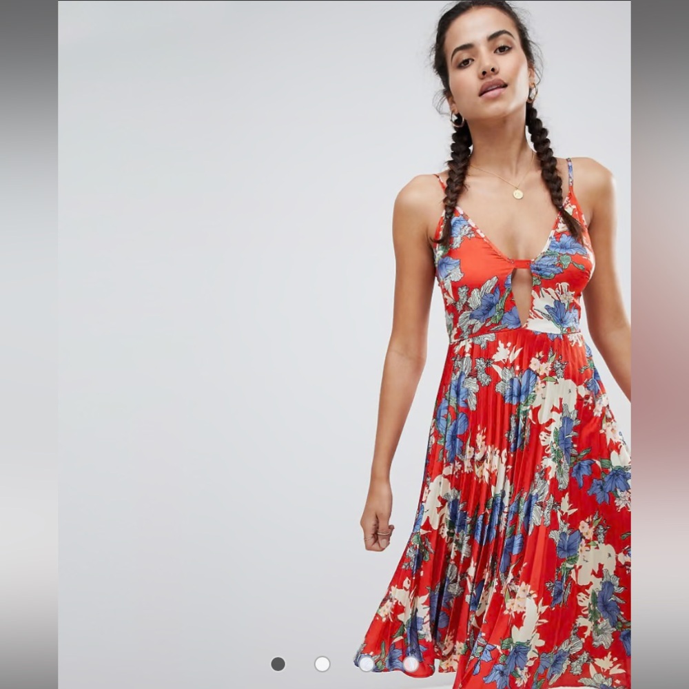 Floral Cami Pleated Midi Dress